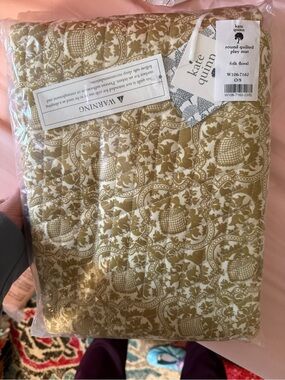 kate quinn folk floral quilted play mat - mustard and cream
